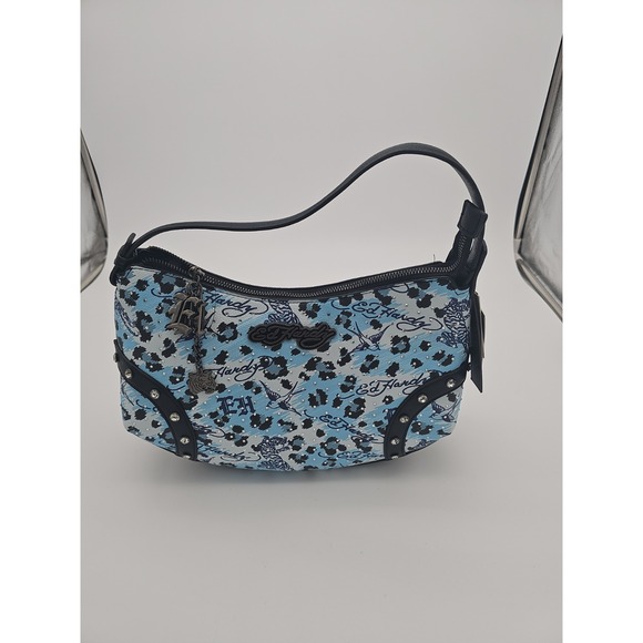 Ed Hardy Handbags - NWT Ed Hardy Studded Shoulder Bag - Blue Cheetah - Birds & Tigers